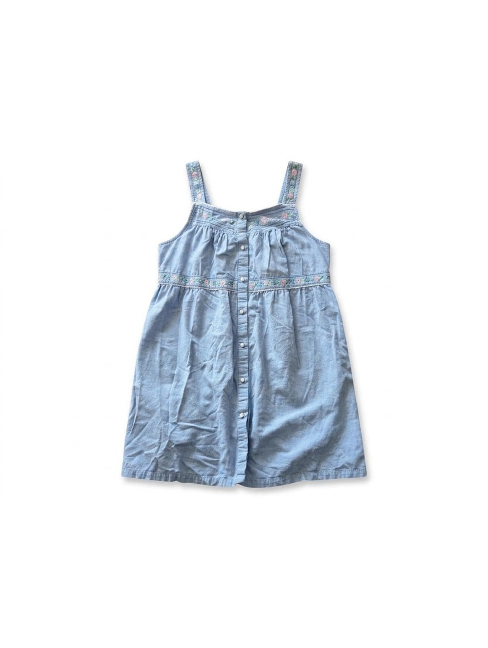 Vintage Embroidered Denim Dress  sleeveless Smocked, Sun Dress Floral SZ 2XL